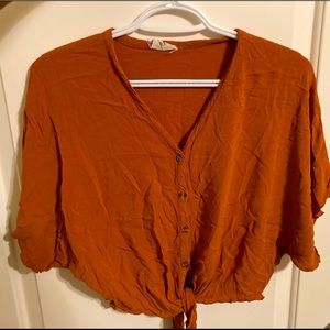 Orange Crop Top with Tie in Front